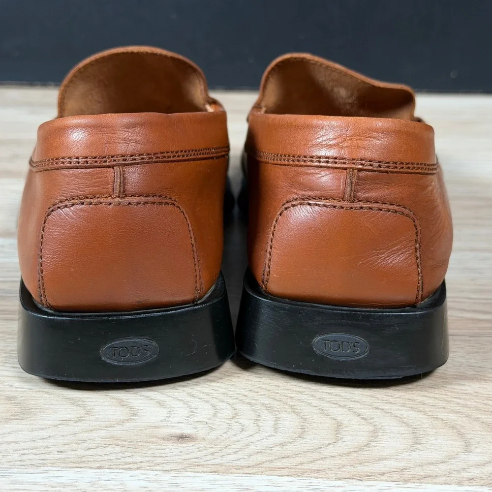 Tods Loafers Mens Size 10 Brown Leather Moc Square Toe Slip On Made in Italy